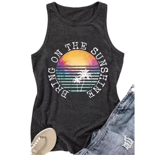 Women's Vest Tank Tops Printing Streetwear Letter Palm Tree