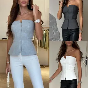 Women's Vest Tank Tops Zipper Streetwear Solid Color